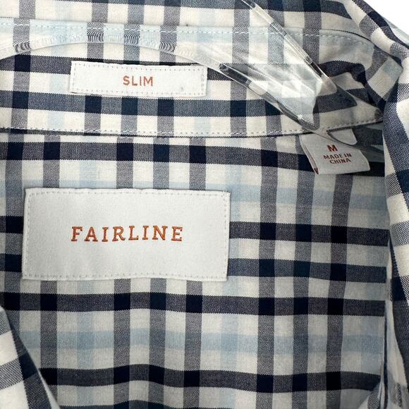 FAIRLINE White Blue Plaid Long‎ Sleeve Collared Button Up Slim Fit Shirt M - Picture 3 of 7